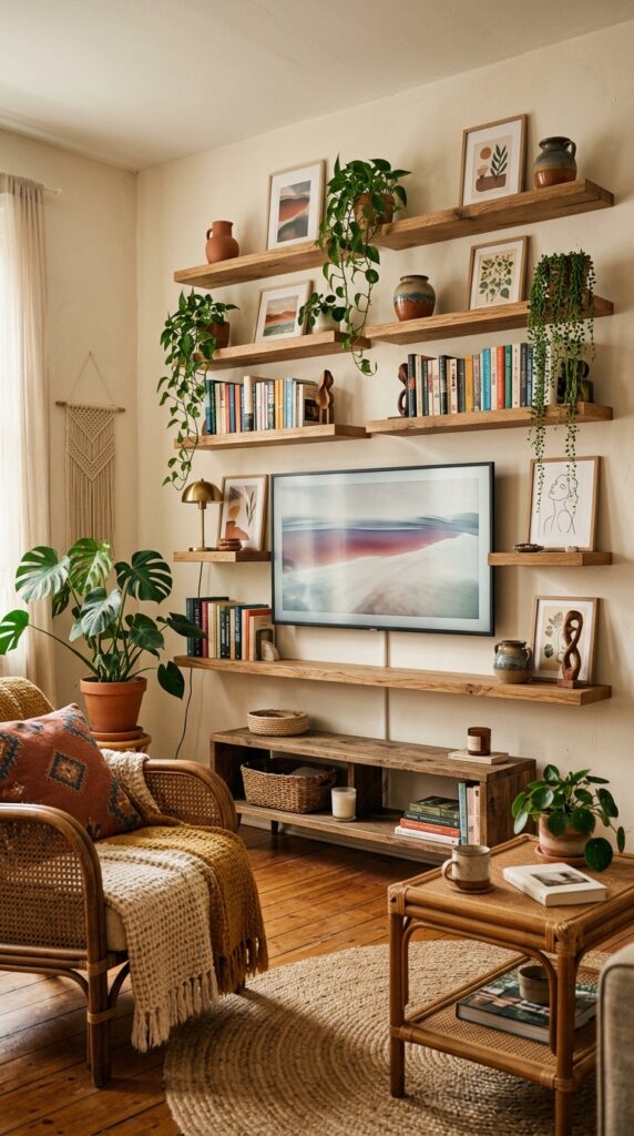 white shiplap farmhouse TV wall ideas apartment
