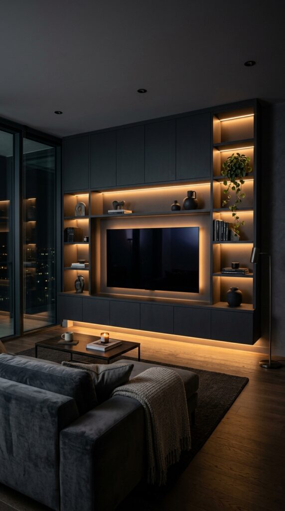 LED backlit floating TV wall unit modern