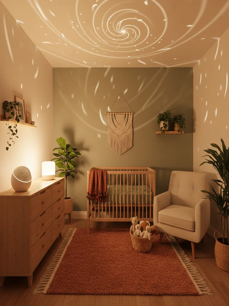 Star-shaped night light projector casting soft glow on nursery wall