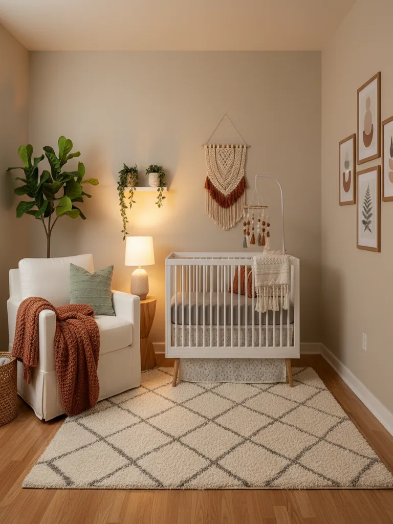 Soft gray plush area rug with white stars covering nursery floor