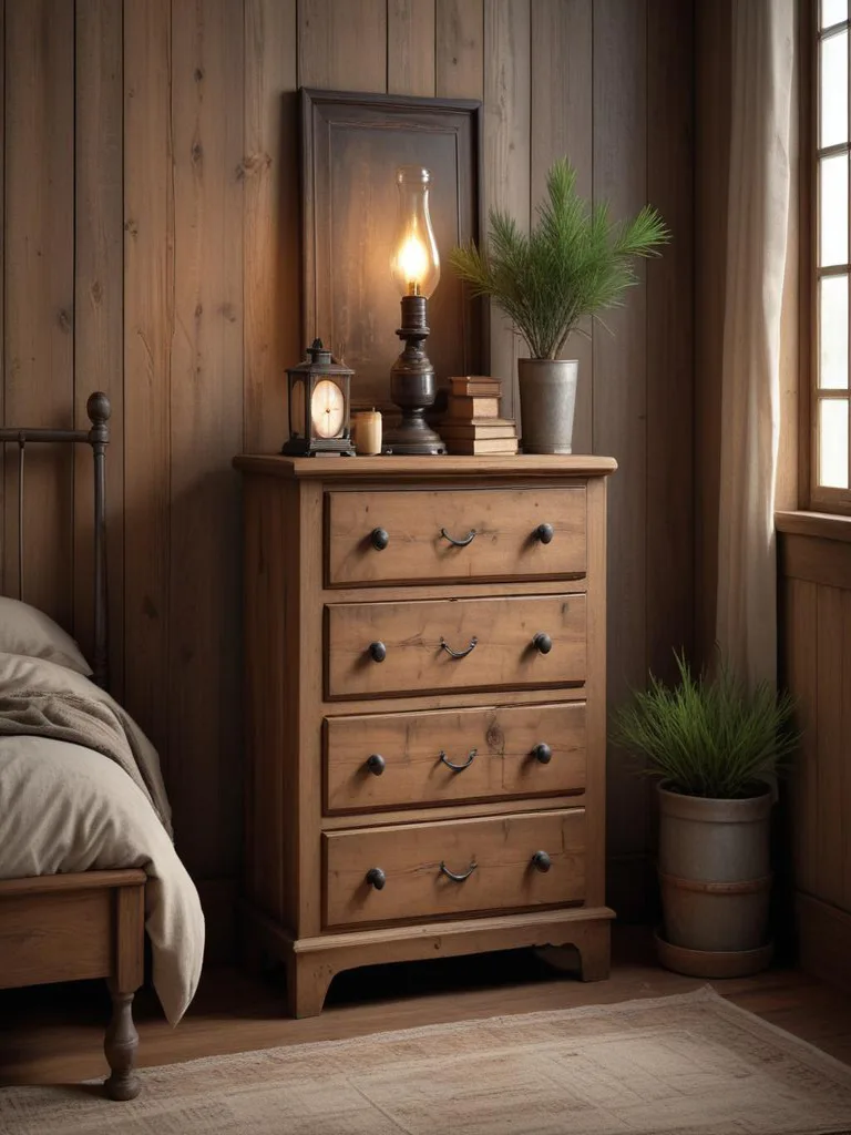 Rustic cabin bedroom featuring distressed wood walls and ceiling creating characterful charm
