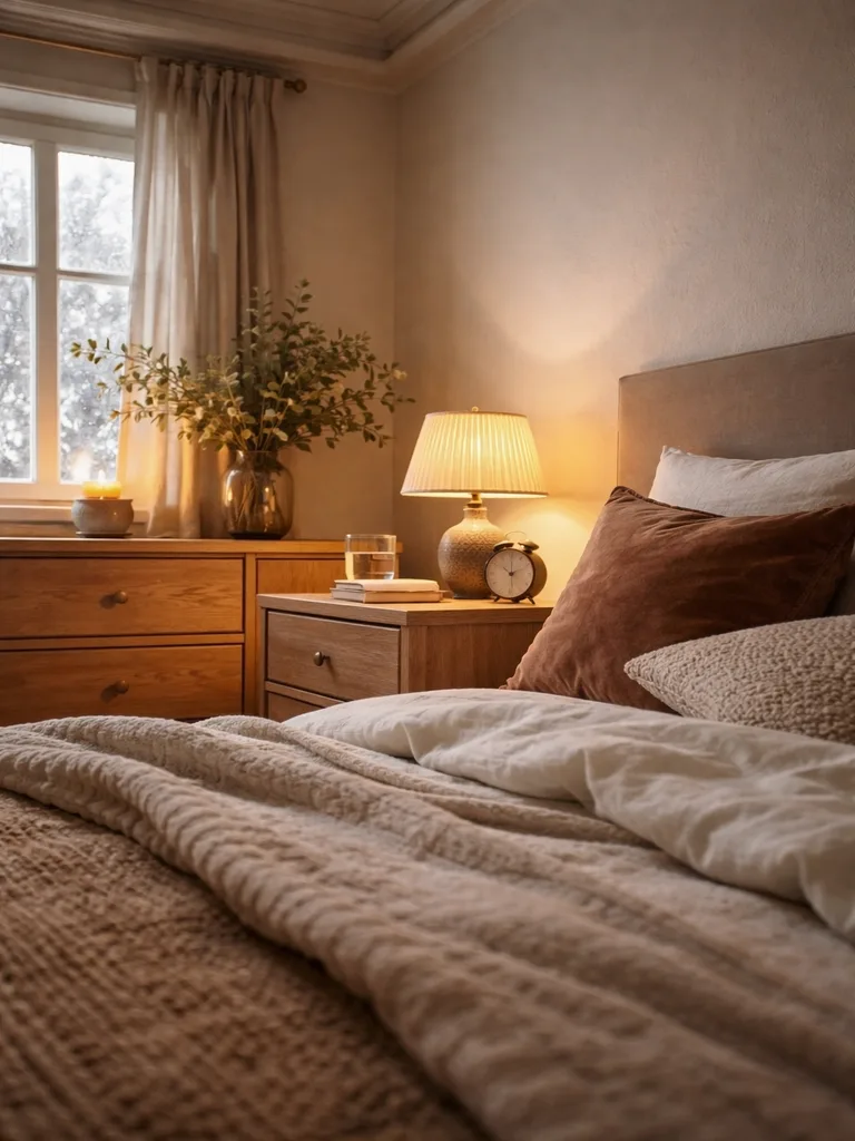 Small bedroom hygge with mindful organization featuring clean surfaces and minimal decor