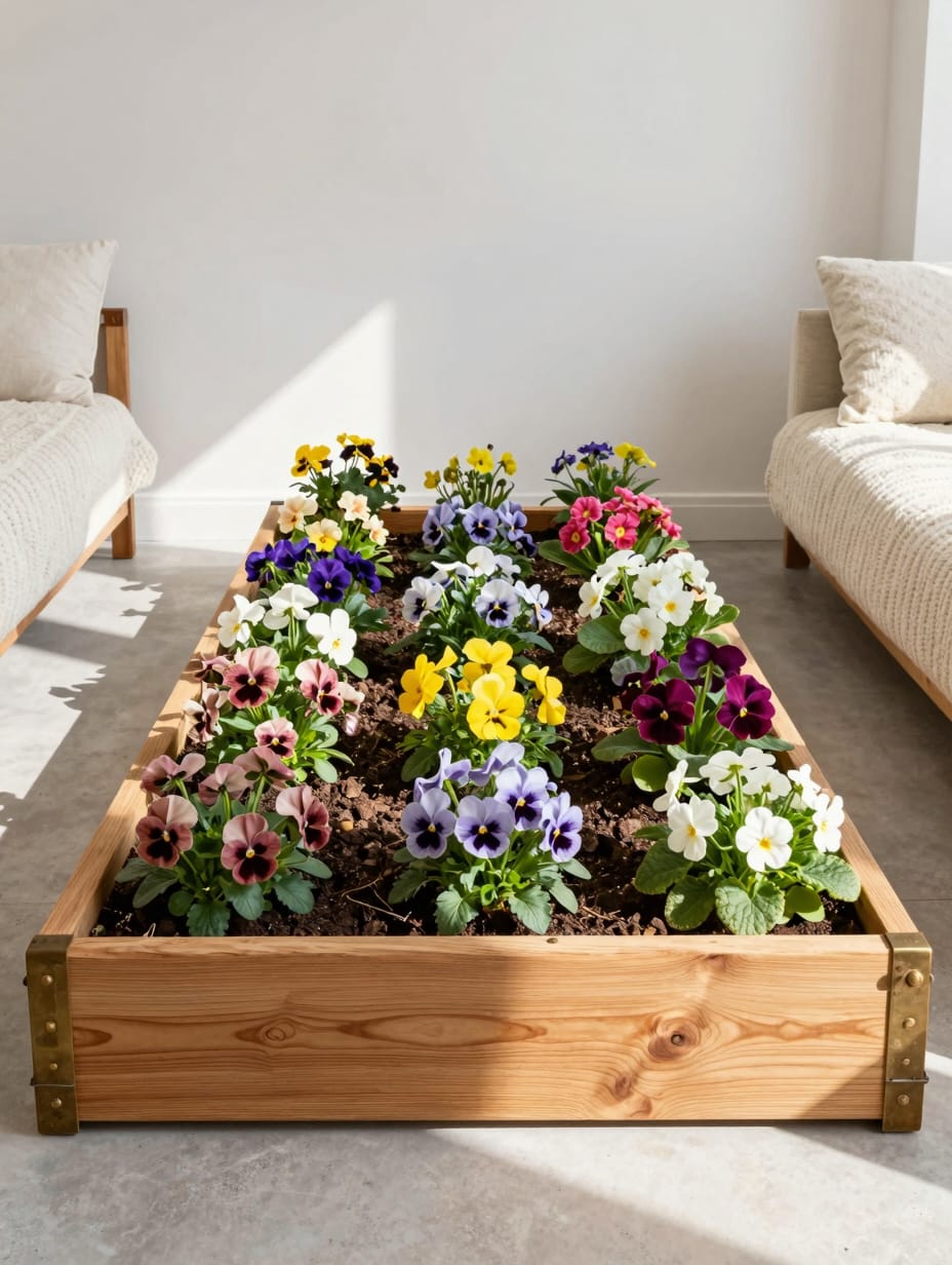 A neatly defined raised garden bed with vibrant floral accents, showcasing one of many front yard landscaping ideas.