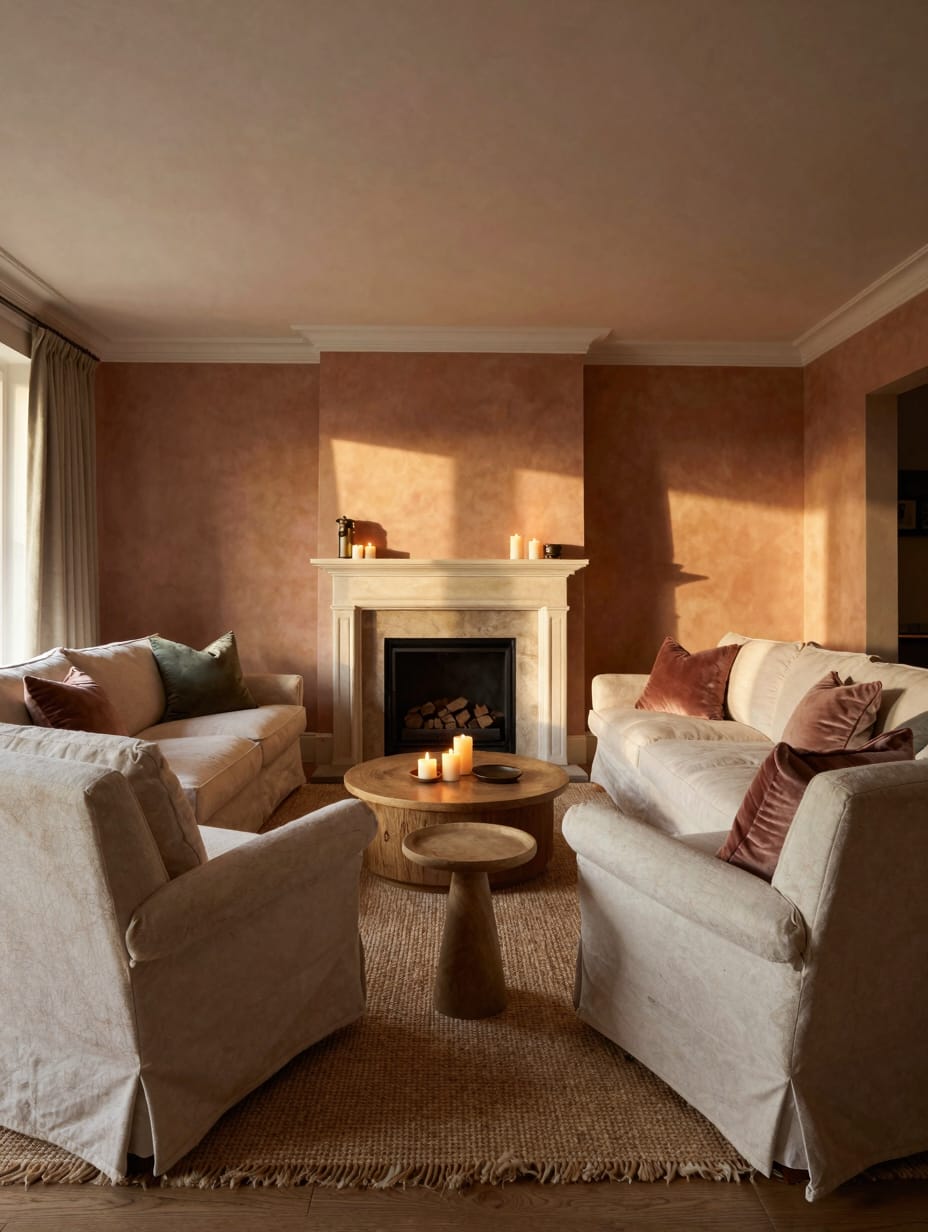 An intimate seating circle with plush armchairs and a small coffee table, perfect for cozy living room ideas.