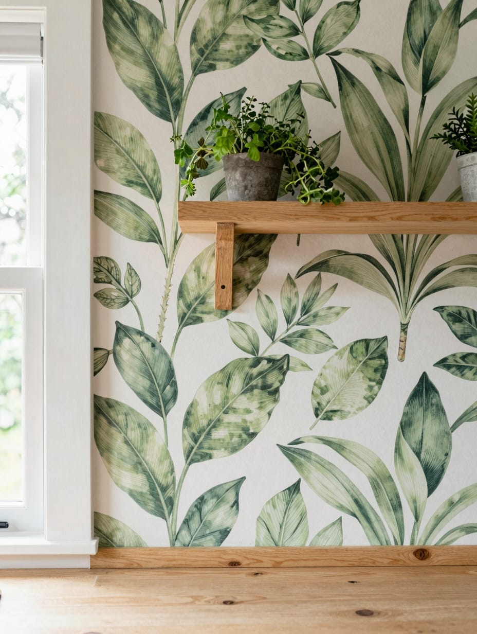 A kitchen wall adorned with a lush vertical garden, bringing a verdant touch to a nature inspired kitchen.