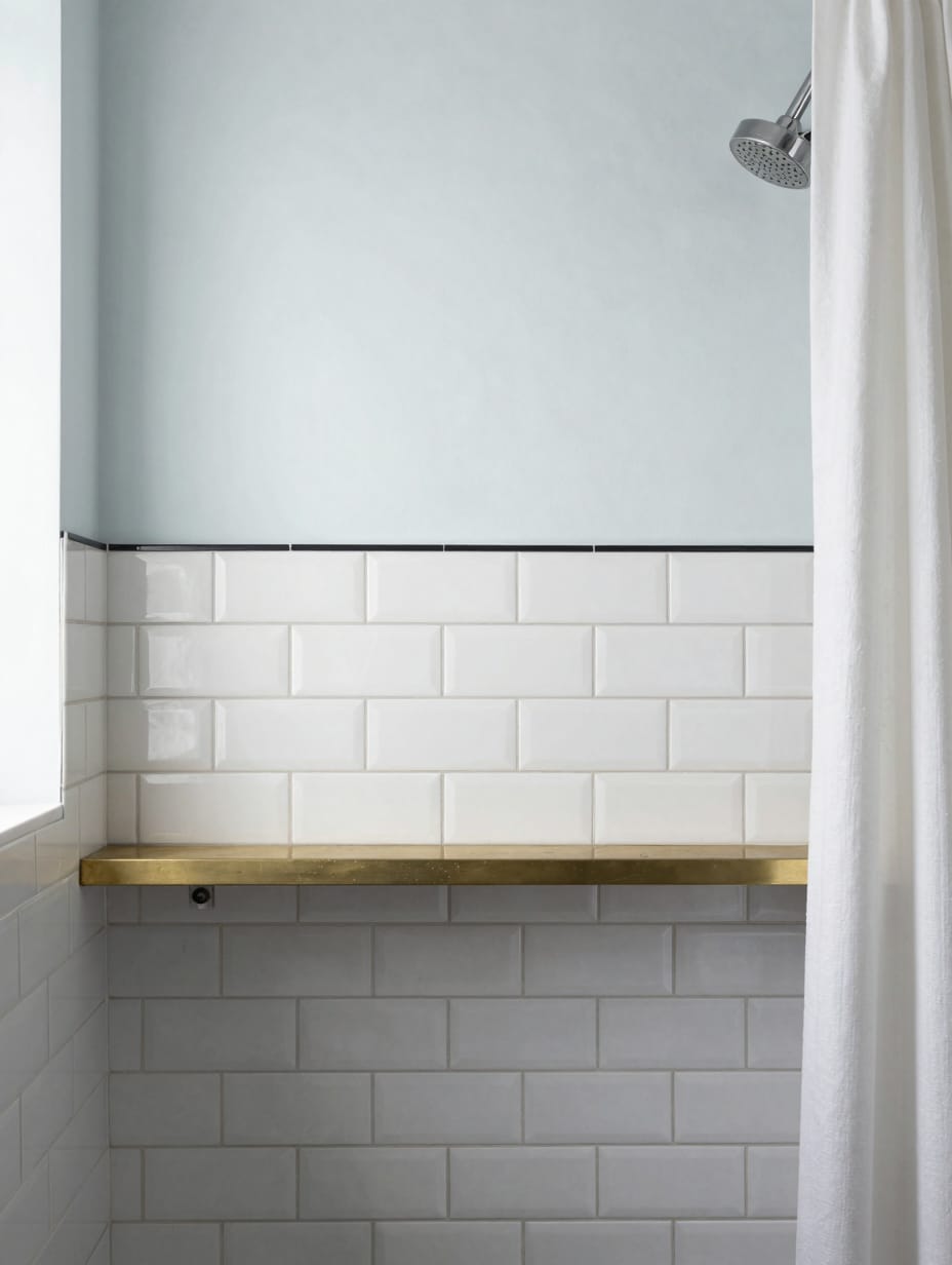 Classic white subway tiles with dark grey grout lines on a bathroom wall.
