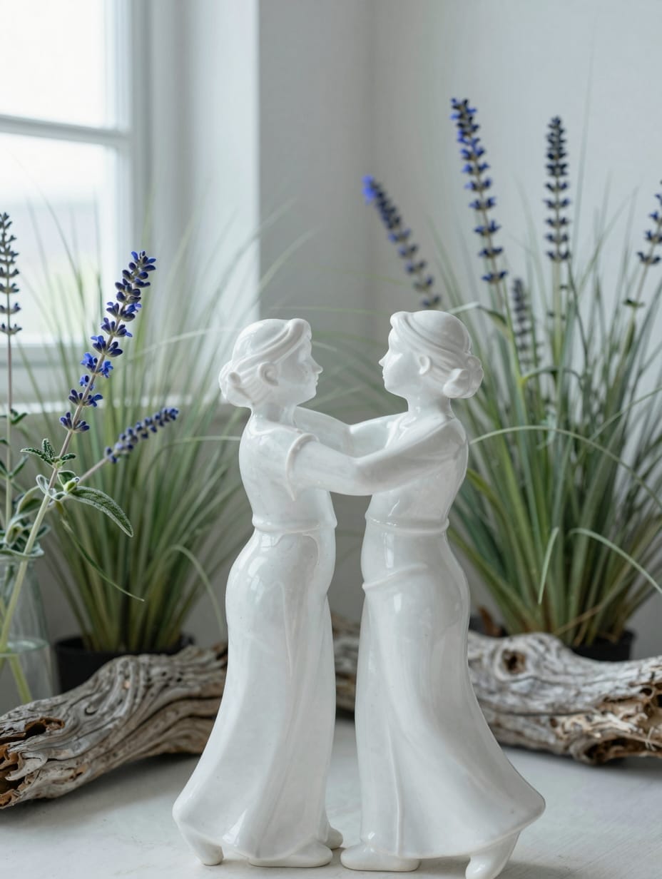 Coastal garden bed with white daisies and blue sea holly against a light blue shiplap wall.