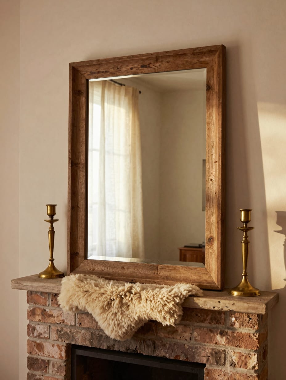 Elegant fireplace with an oversized, ornate mirror above the mantel