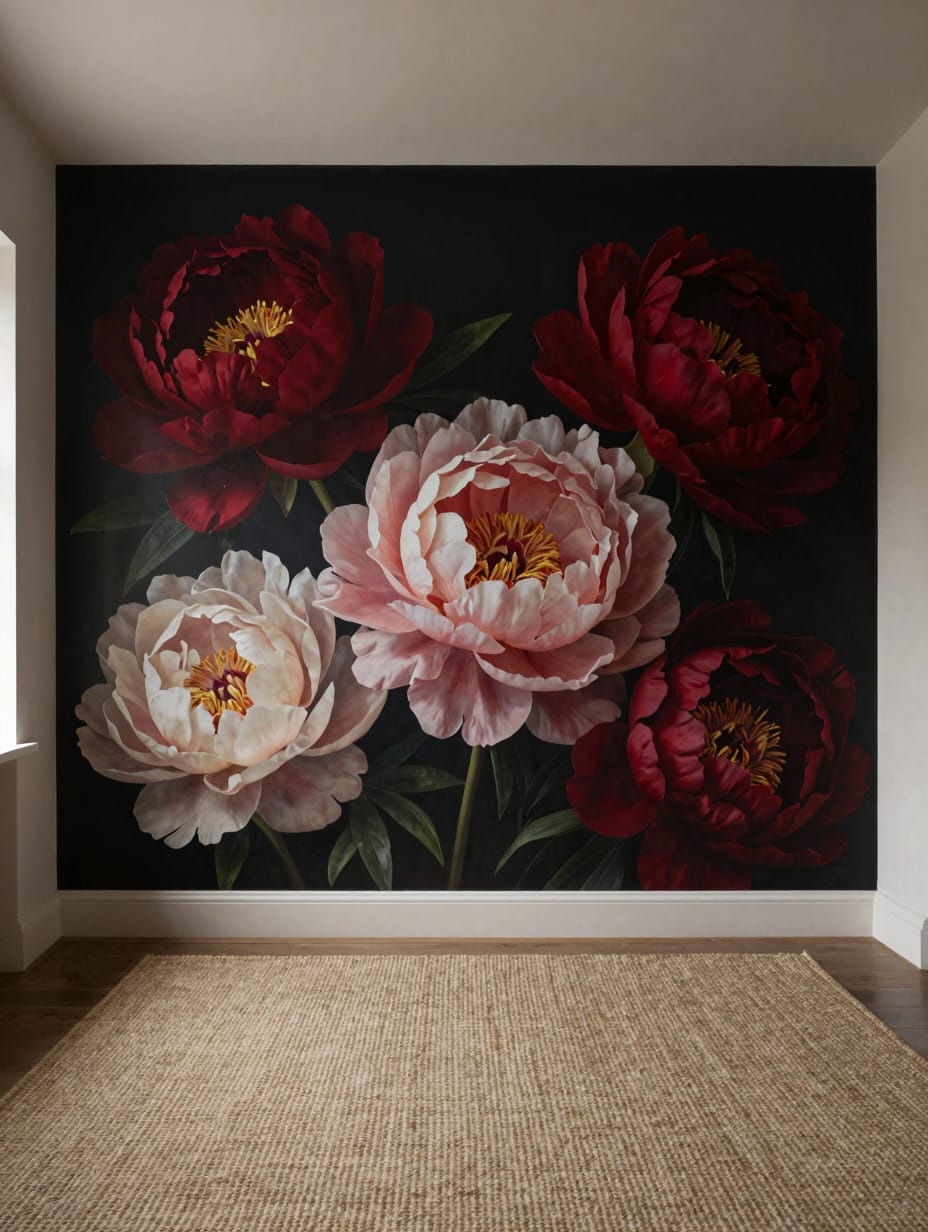 Oversized Floral Noir Tapestry Mural — home decor idea 13