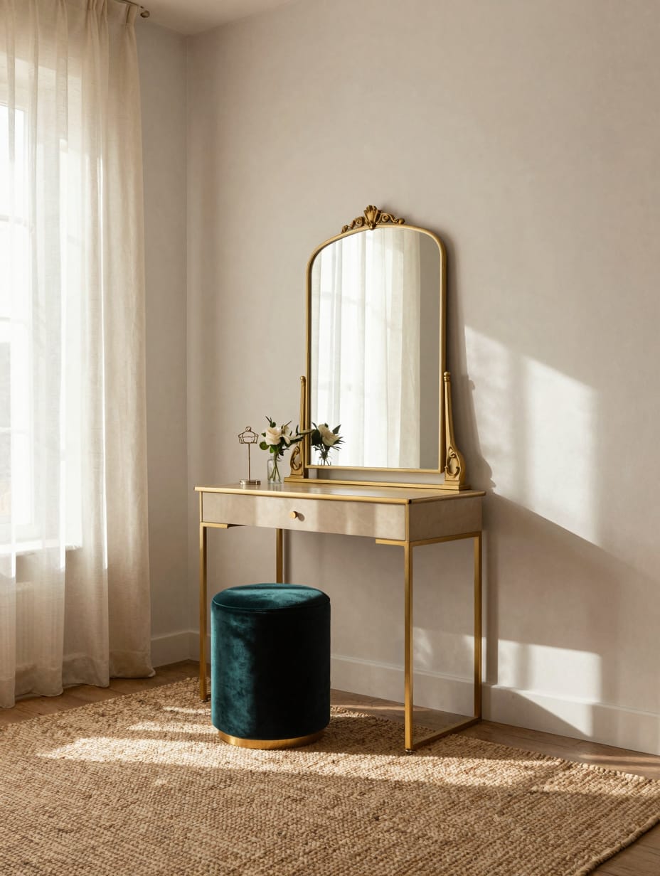 Glamorous vanity area with a Hollywood-style lighted mirror