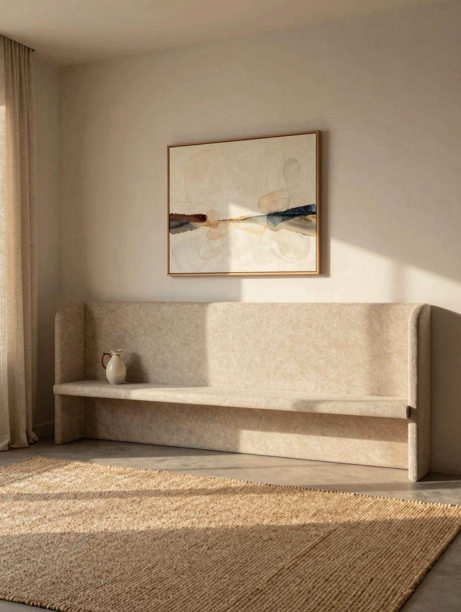 Headboard with built-in side shelves and a top display ledge.