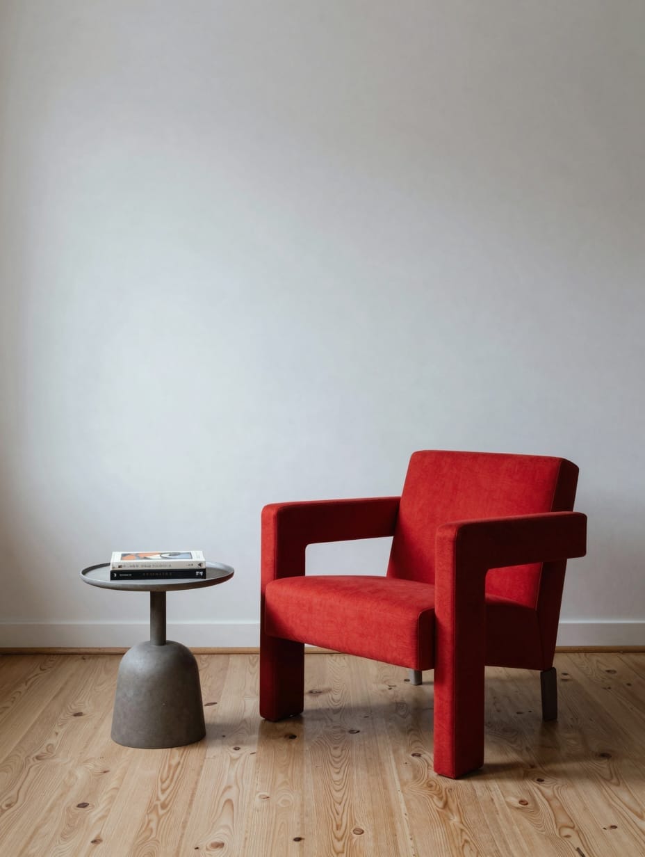 Eclectic living room featuring a sculptural chaise lounge and artistic coffee table.