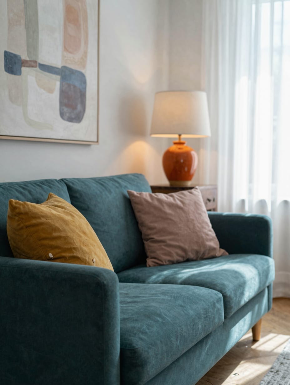 Eclectic living room featuring bold, unexpected color pairings in its decor.