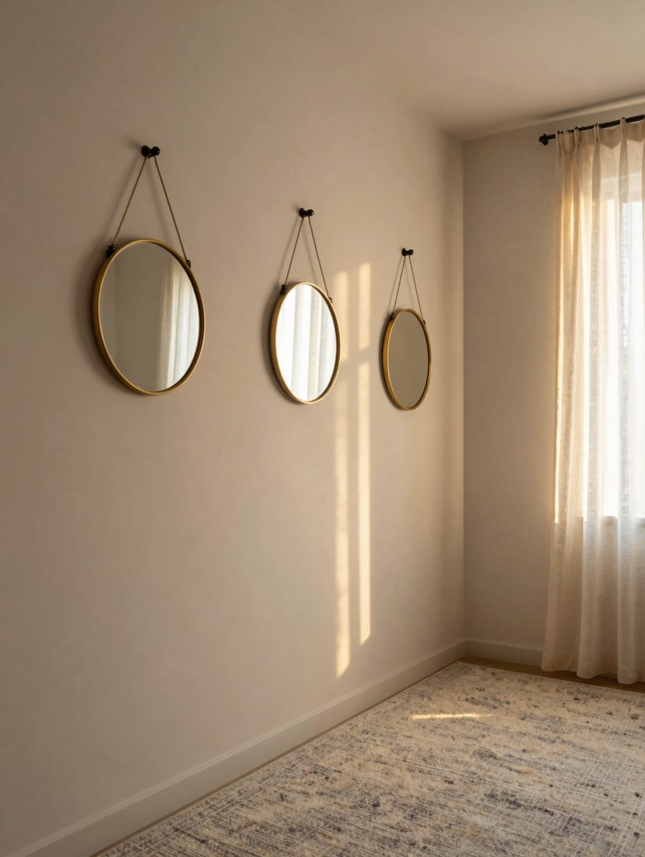 Cozy corridor with thin, vertical mirrors guiding light and expanding space