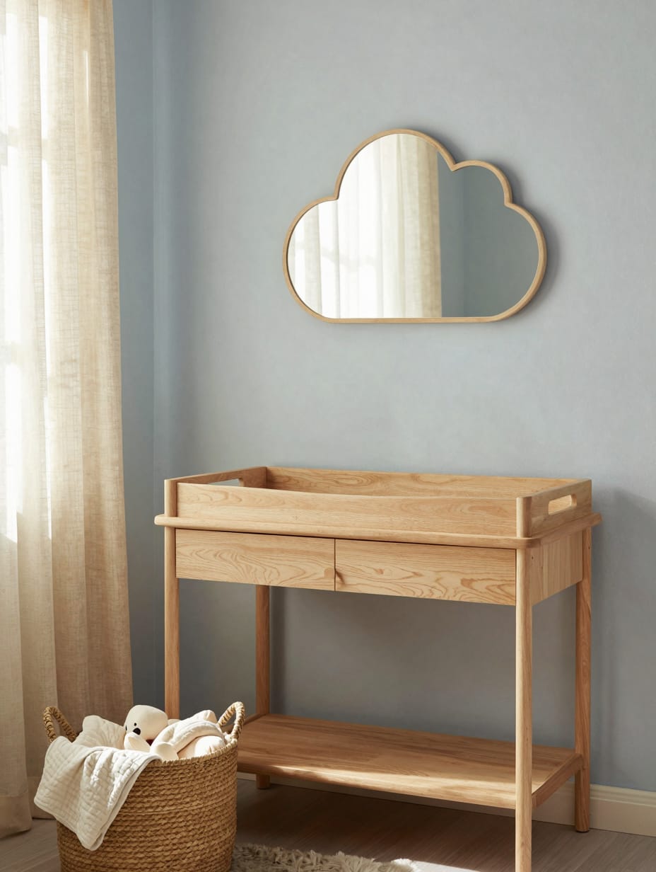 Children's nursery with safe, shatterproof acrylic mirrors in fun shapes